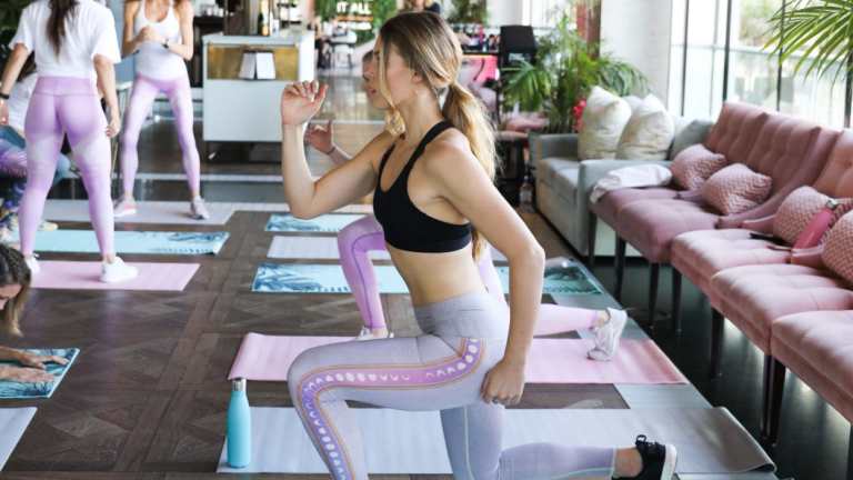 Aimee Wice at the workout class hosted by Paco Loves Luna founder Lauren Vickers.