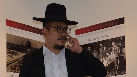 Baruch at the synagogue in Tondano, where he has established a Holocaust museum.