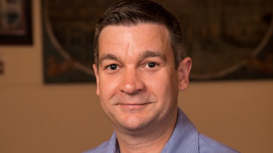 Portrait of new union leader Steven Murphy AMWU in the Trades Hall banner room. 6th October 2017, Photo: Wolter Peeters, The Sydney Morning Herald.