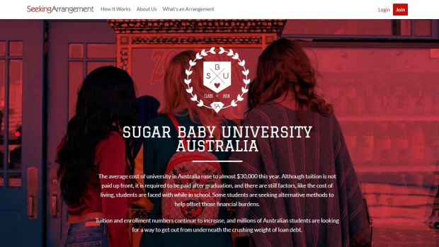 The Sugar Baby University Australia page on SeekingArrangement, which is offering free premium memberships to anyone who signs up with a .edu email address.