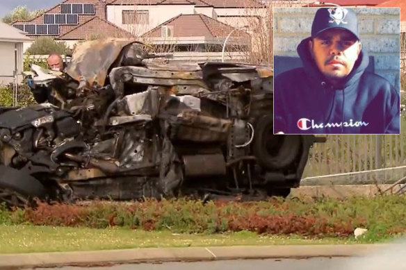 The Kluger burst into flames in the crash. Ronaldo Cockie, 18, inset, was then left fighting for his life in hospital.