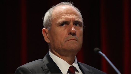 Chairman Ken Henry at the National Australia Bank AGM. Wednesday 19th December 2018 AFR photo Arsineh Houspian  .