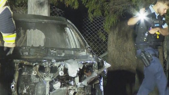 A body was pulled from a torched car in Beverly Hills overnight.