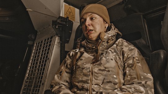 Ukrainian combat medic Hannah Hurava is an Australian-built Bushmaster in Eastern Ukraine. 

