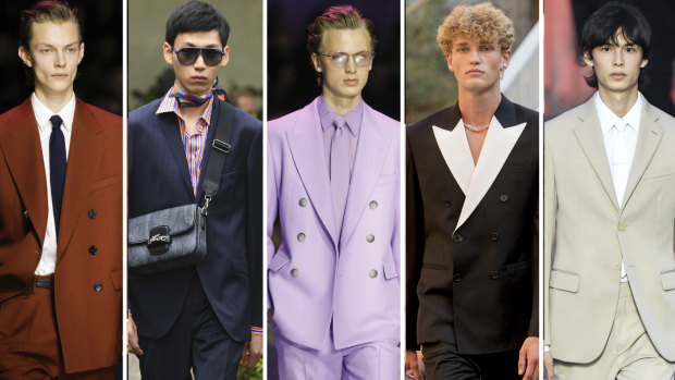 Not dead yet ... new season suits by (from left) Hugo Boss, Etro, Hugo Boss, Soeren Le Schmidt, Louis Vuitton.