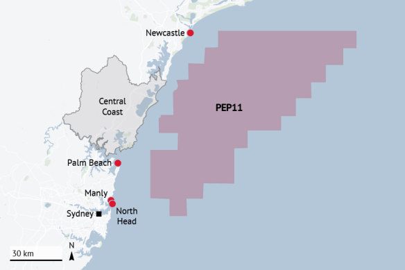 The Offshore Petroleum Exploration Permit 11 (PEP-11) covers the gas field off the coast of Sydney’s famous beaches.