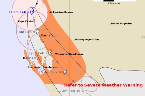 The forecast tracker for Tropical Cyclone Mitchell. 