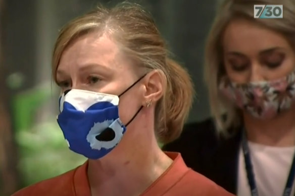 Leigh Sales asks questions of Victorian Premier Daniel Andrews at a press conference in February.