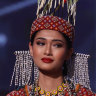 Miss Myanmar Thuzar Wint Lwin appears onstage at Miss Universe 2021 in Hollywood, Florida. 