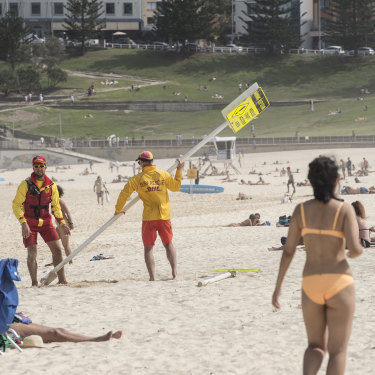 Bondi Beach being closed in Sydney on 
March 21.