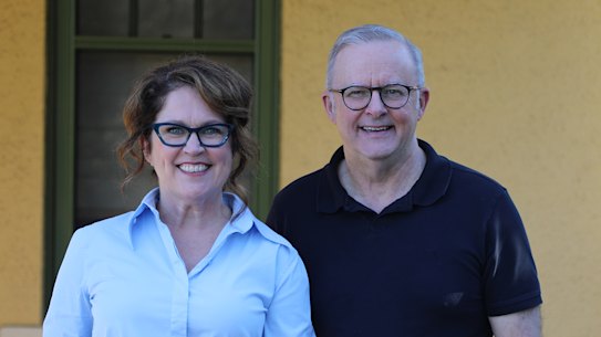   Annabel Crabb and Prime Minister Anthony Albanese outside the Lodge in Canberra in episode one of the new season of Kitchen Cabinet.