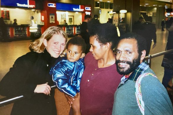 Robinson welcoming West Papuan freedom fighter Benny Wenda, wife Maria and their first child to London in 2003. 