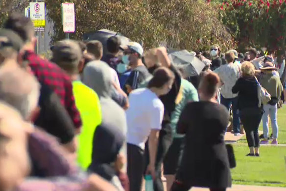 People faced long waits at testing sites in Shepparton on Wednesday. 