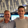 AFR journalist Mike Smith with ABC journalist Bill Birtles as they prepared to leave China on Monday night.