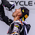 Senna Agius celebrates after the conclusion of the Moto2 Race.