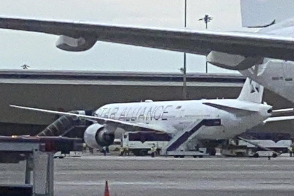 The Boeing 777-300ER aircraft of Singapore Airlines, flight SQ321 from Heathrow is seen on tarmac after requesting an emergency landing at Bangkok’s Suvarnabhumi International .airport/