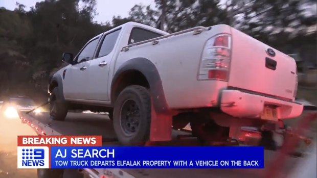 A white Ford ute is seized during the search for missing child AJ Elfalak. 