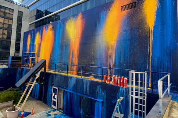 Ash Keating’s vast rooftop mural, A New Response, for Melbourne Design Week.