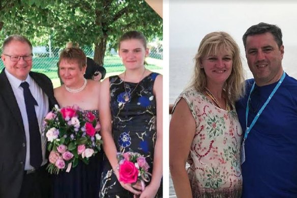 The Dallow family from Adelaide, left, were reported missing on Tuesday. But late Tuesday, Lisa, centre, was reportedly being treated in hospital. The Langford family, right, from North Sydney who are still unaccounted for.
