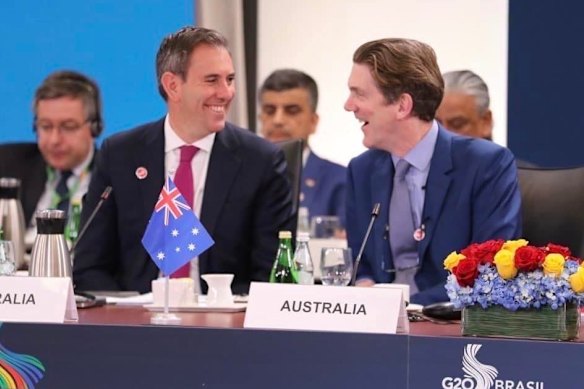 Jim Chalmers and RBA deputy governor Andrew Hauser at the 2024 IMF meeting.