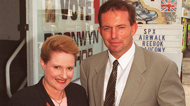 Bronwyn Bishop and Tony Abbott together on the campaign trail. 
