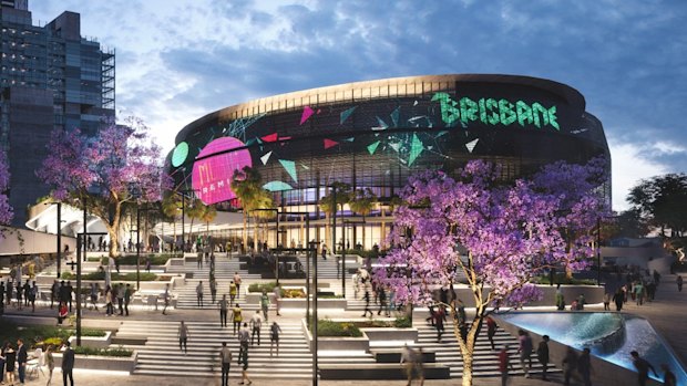 Concept designs for Brisbane Live, the precursor to Brisbane Arena, released by the state government in 2019. It is depicted at its original site.