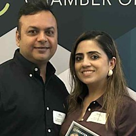 Business owner Neha Arora, who owns a number of Coffee Club businesses, with partner Mandeep.