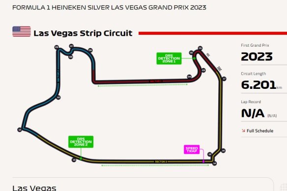 An image of the track for the Las Vegas Formula 1 Grand Prix taken from the F1 website.