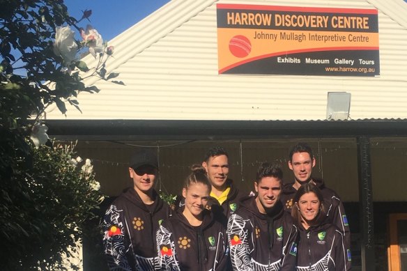 Scott Boland, centre of back row, on his 2018 visit to Harrow.