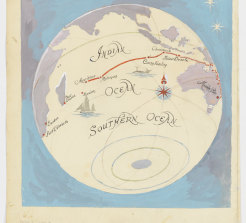 Drawing of the progress of Kathleen Gillett ketch on circumnavigation.