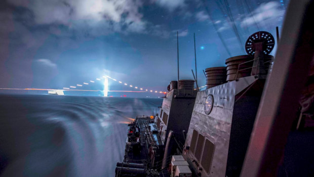 The guided missile destroyer USS Porter transits the Skagerrak, between Norway, Sweden and Denmark. Such warships can also launched medium-range nuclear missiles.