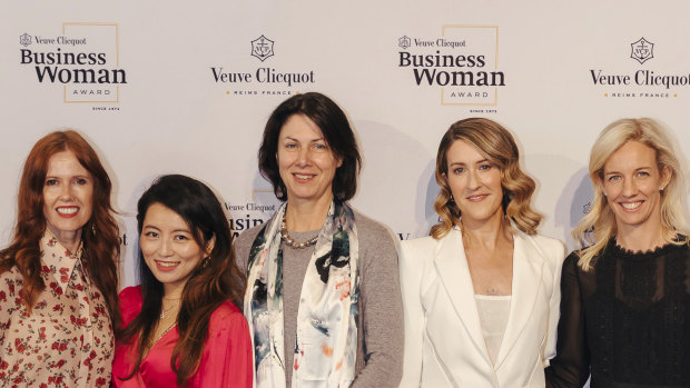 Veuve Clicquot Business Woman of the Year finalists Dr Catriona Wallace, Grace Wong, Emma Welsh, Kate Morris and Kim Jackson.