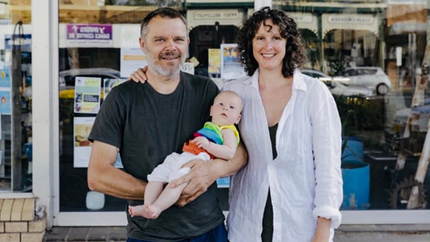 Aimee Crouch and partner Dave Miles with baby Mary.