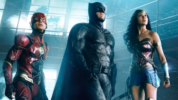 DC’s finest: The Flash (Ezra Miller), Batman (Ben Affleck) and Wonder Woman (Gal Gadot) in Justice League.