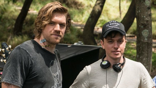 "It was just one of those ideas": director Abe Forsythe (right) with Alex England on the set of Little Monsters in Sydney's eastern suburbs. 