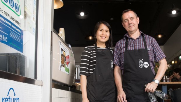 Martin McCleave and Bee Seesong from Two Ones Cafe in Randwick, which was a collection point for the refund scheme.