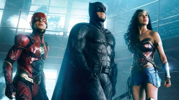 DC’s finest: The Flash (Ezra Miller), Batman (Ben Affleck) and Wonder Woman (Gal Gadot) in Justice League.