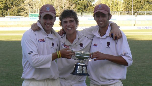 Brendan Lyon, Ryan Carters and Nathan Lyon after winning the 2007-08 Douglas Cup with Wests-UC.