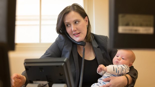 Kelly O'Dwyer at work with son Edward after his birth in 2017.