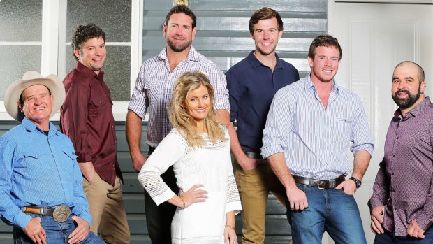 Host Sam McClymont with the cast of Australia's Farmer Wants a Wife in 2016. 