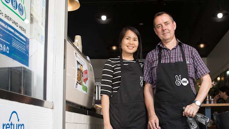 Martin McCleave and Bee Seesong from Two Ones Cafe in Randwick, which was a collection point for the refund scheme.