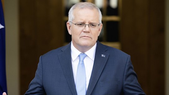 Prime Minister Scott Morrison during a press conference at Parliament House in Canberra on Sunday 10 April 2022 