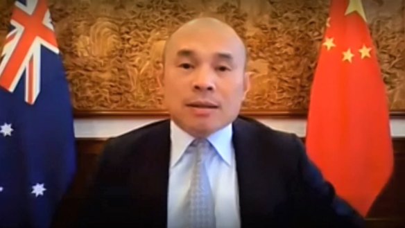 Plea for mutual support: Wang Xining, Chinese chargé d’affaires in Canberra, during the countdown event.