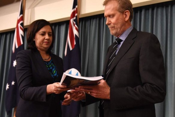 Crime and Corruption Commission chair Alan MacSporran, pictured with Premier Annastacia Palaszczuk at his appointment in 2015.