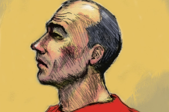 A court sketch of Kevin Farrugia when he faced a magistrate in 2004.