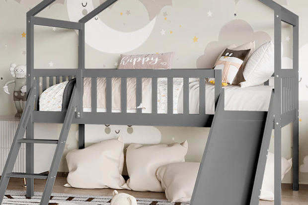 Luxo Living Inala Kids House Solid Pine Bed with Slide in Grey