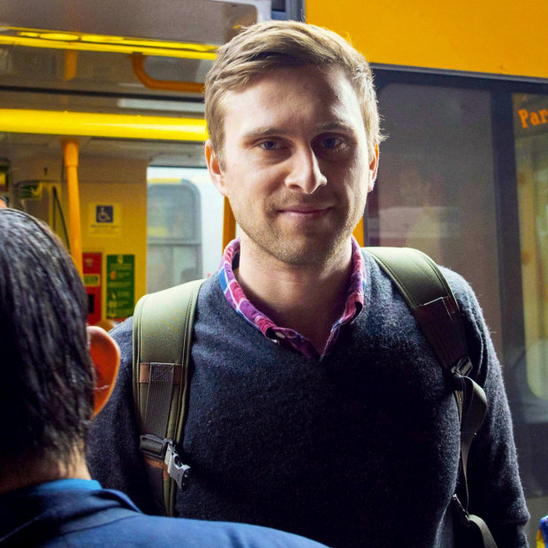 Medical student Brad Stanton at Parramatta Station. 