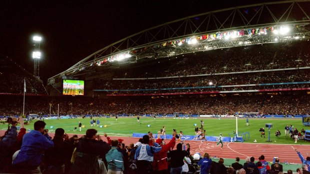 A stadium, a nation and the world watch Cathy Freeman win the 400 metres final.
