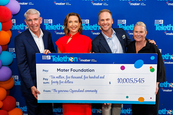 Mater Foundation CEO Andrew Thomas and Nine’s Melissa Downes, Tim Davies and Kylie Blucher.