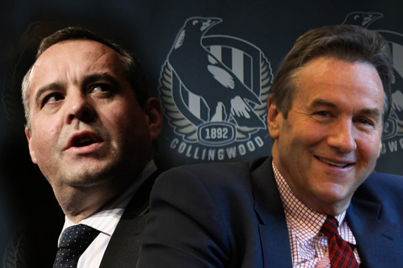 Gloves off at Collingwood: Mark Korda (left) and Jeff Browne are at loggerheads over the presidency and board.